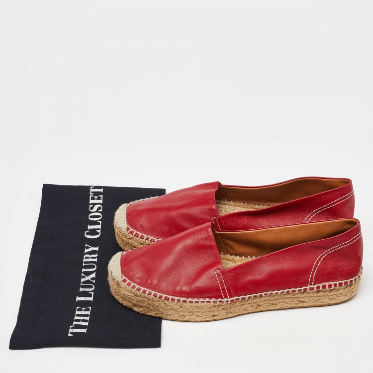 Pre Owned Ralph Lauren Red Leather Slip On Espadrille Flats Size 39