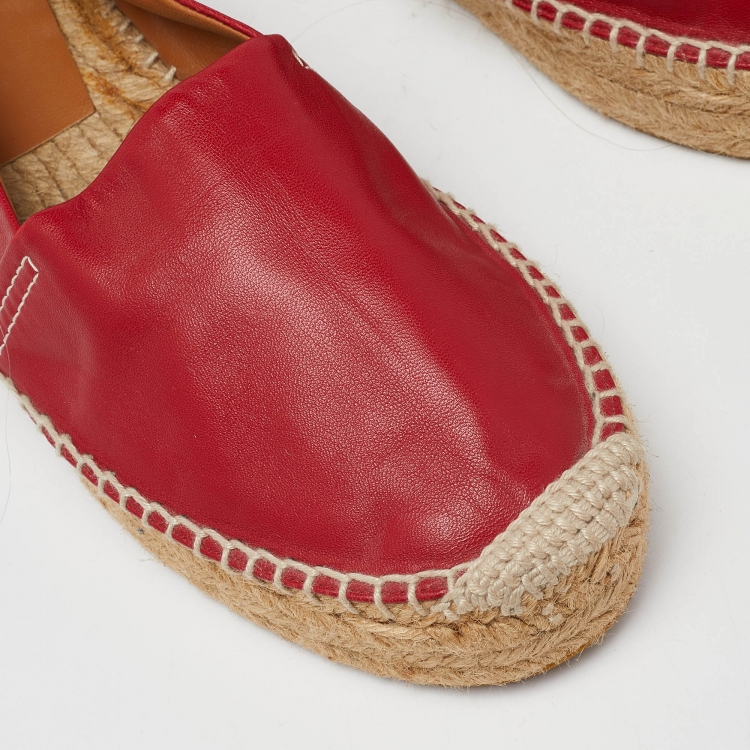 Pre Owned Ralph Lauren Red Leather Slip On Espadrille Flats Size 39