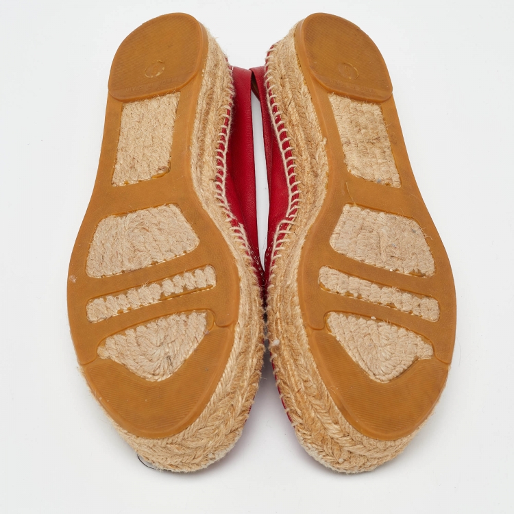 Pre Owned Ralph Lauren Red Leather Slip On Espadrille Flats Size 39
