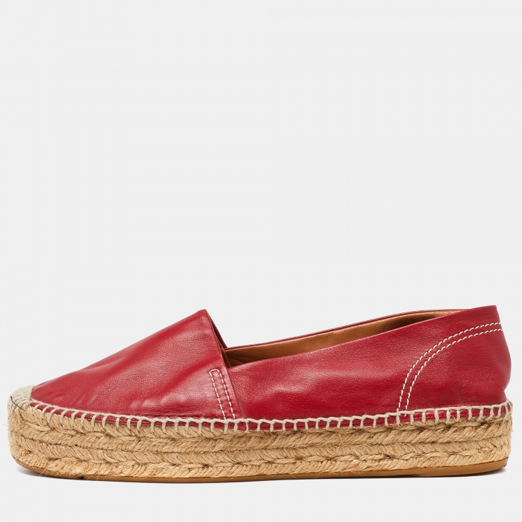 Pre Owned Ralph Lauren Red Leather Slip On Espadrille Flats Size 39