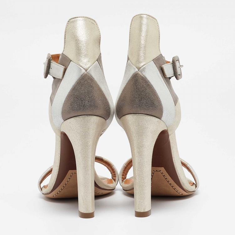 Pre Owned Ralph Lauren Metallic Tricolor Glitter Suede Ankle Strap Sandals Size 38