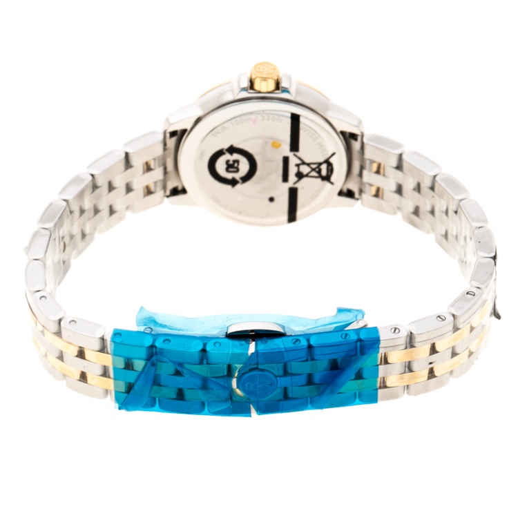 Pre Owned Raymond Weil White Mother of Pearl Two-Tone Stainless Steel Tango 5960 Women's Wristwatch 30 mm