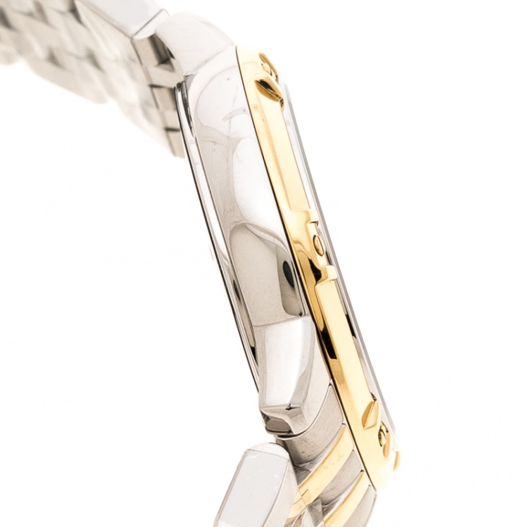 Pre Owned Raymond Weil White Mother of Pearl Two-Tone Stainless Steel Tango 5960 Women's Wristwatch 30 mm