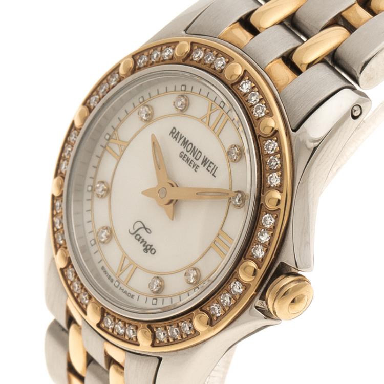Pre Owned Raymond Weil Mother of Pearl Tango Stainless Steel Women's Wristwatch 22MM