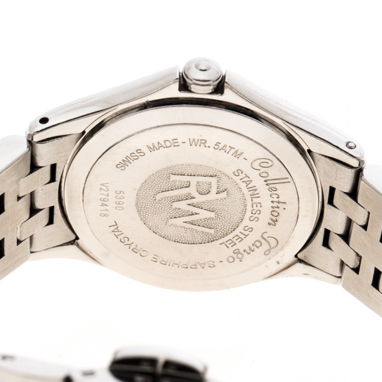 Pre Owned Raymond Weil White Mother of Pearl Stainless Steel Diamond Tango 5390 Women's Wristwatch 28 mm
