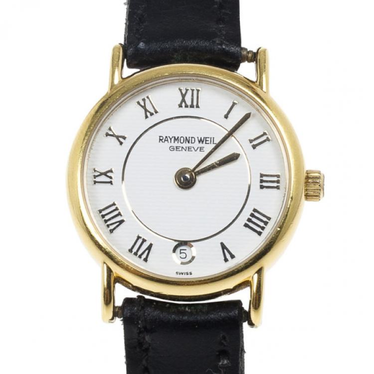 Raymond Weil White Gold-Plated Steel Leather Womens Wristwatch 20MM ...