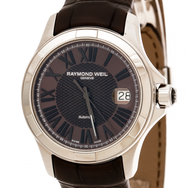 Pre Owned Raymond Weil Brown Stainless Steel Parsifal 2970 Men's Wristwatch 39 mm