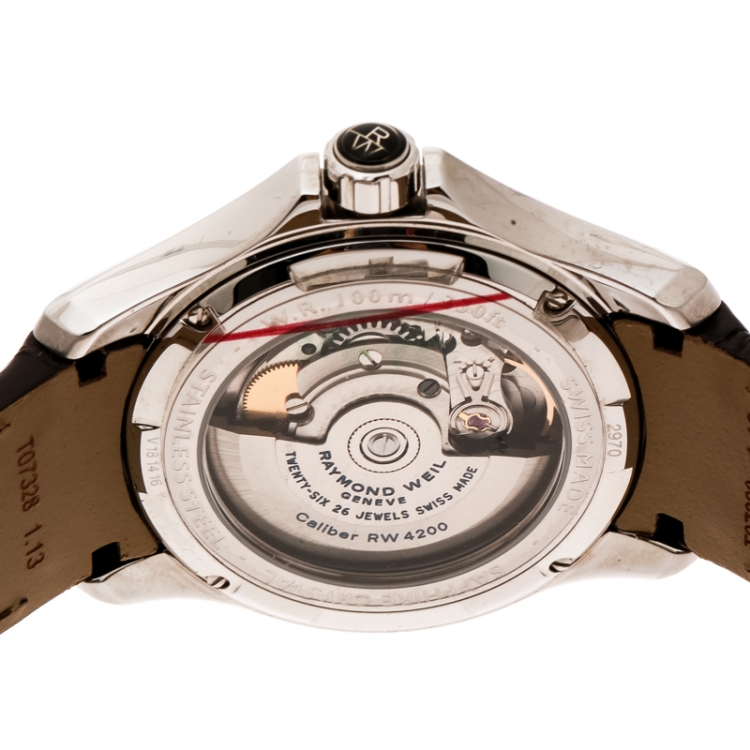 Pre Owned Raymond Weil Brown Stainless Steel Parsifal 2970 Men's Wristwatch 39 mm