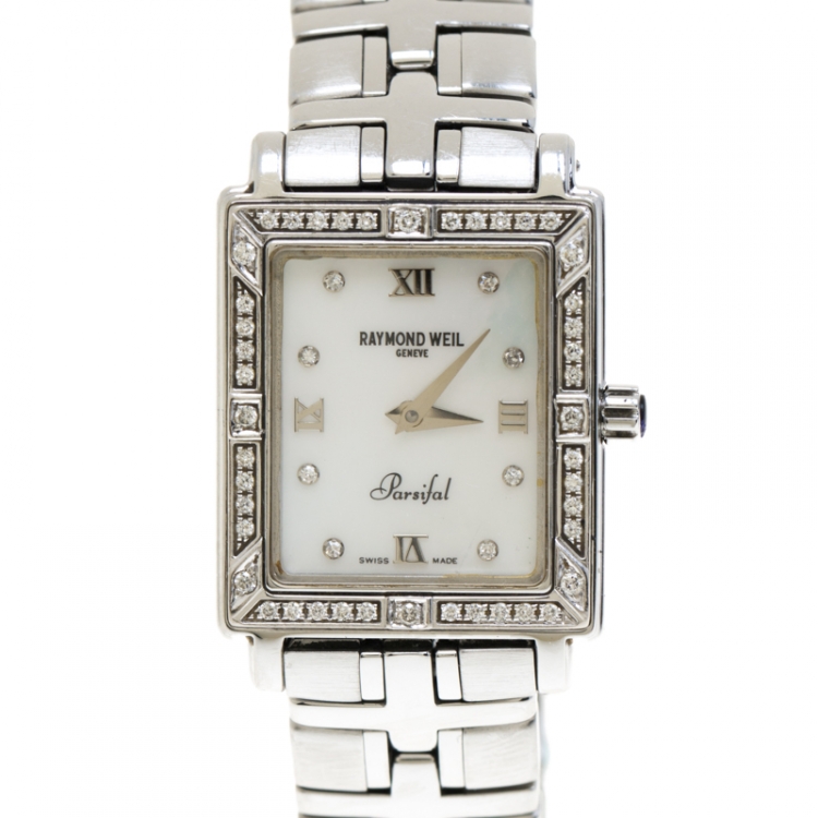 Pre Owned Raymond Weil Mother of Pearl Stainless Steel Diamonds Parsifal  9731 Women's Wristwatch 22 mm