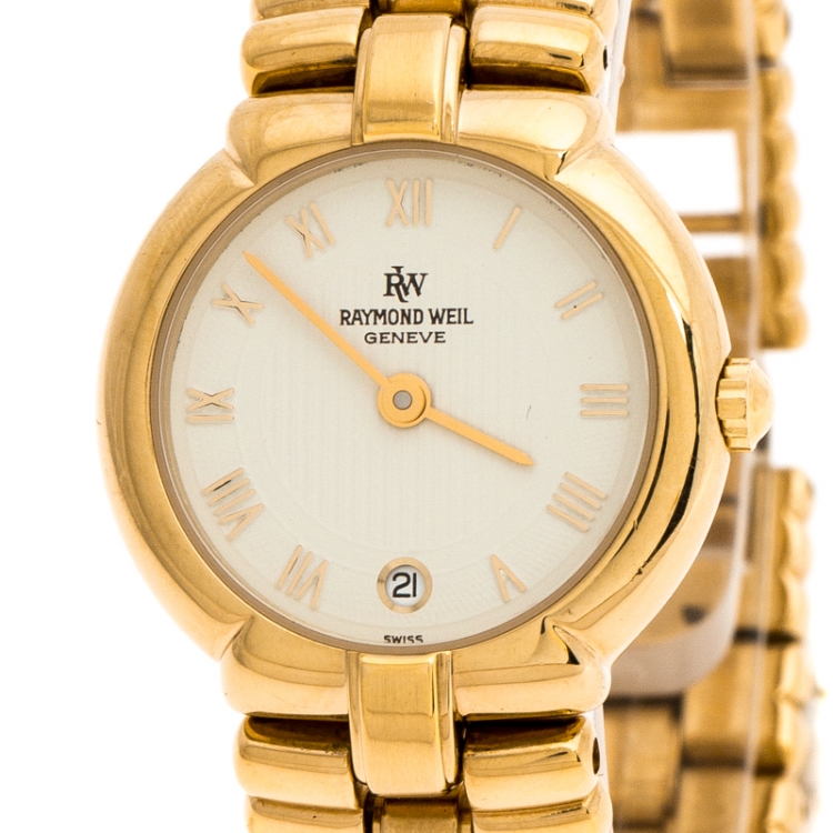 مملوكة مسبقًا Raymond Weil White Gold Plated Stainless Steel 9954 Women's Wristwatch 24MM