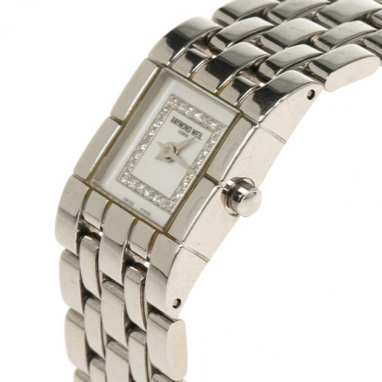 Pre Owned Raymond Weil White Stainless Steel Tema Women's Wristwatch 18MM