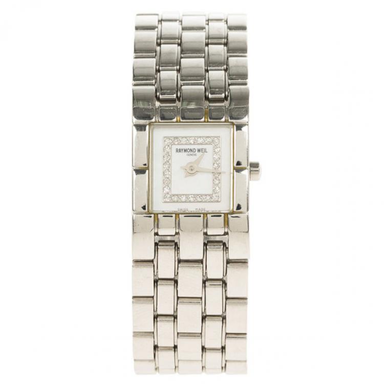 Pre Owned Raymond Weil White Stainless Steel Tema Women's Wristwatch 18MM