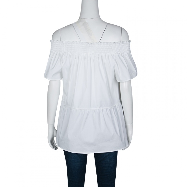 مملوكة مسبقًا RED Valentino White Smocked Detail Off Shoulder Blouse M
