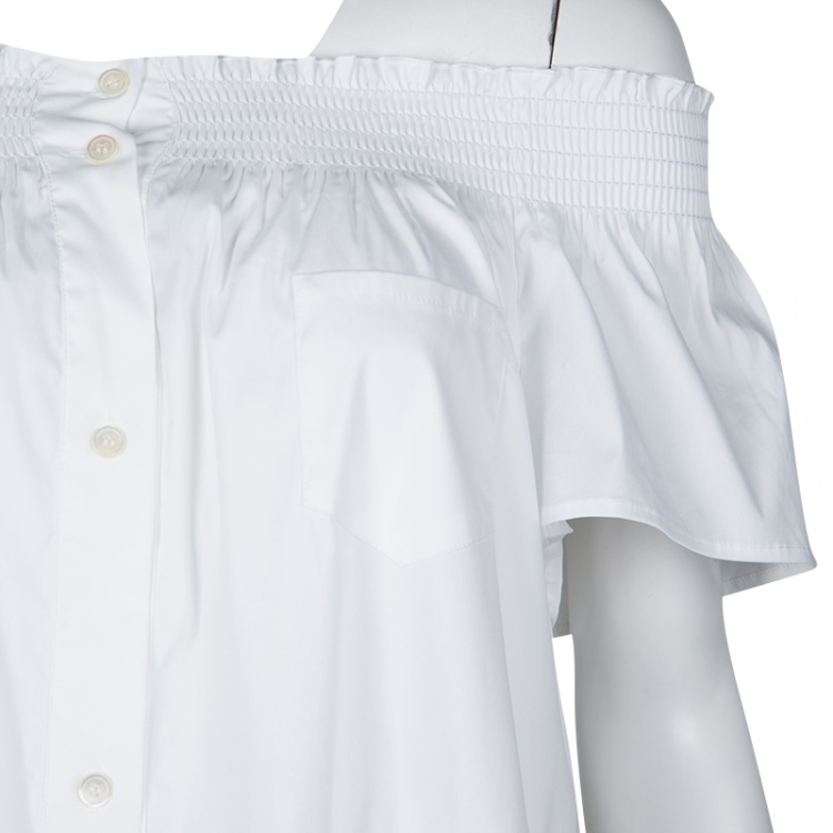 مملوكة مسبقًا RED Valentino White Smocked Detail Off Shoulder Blouse M