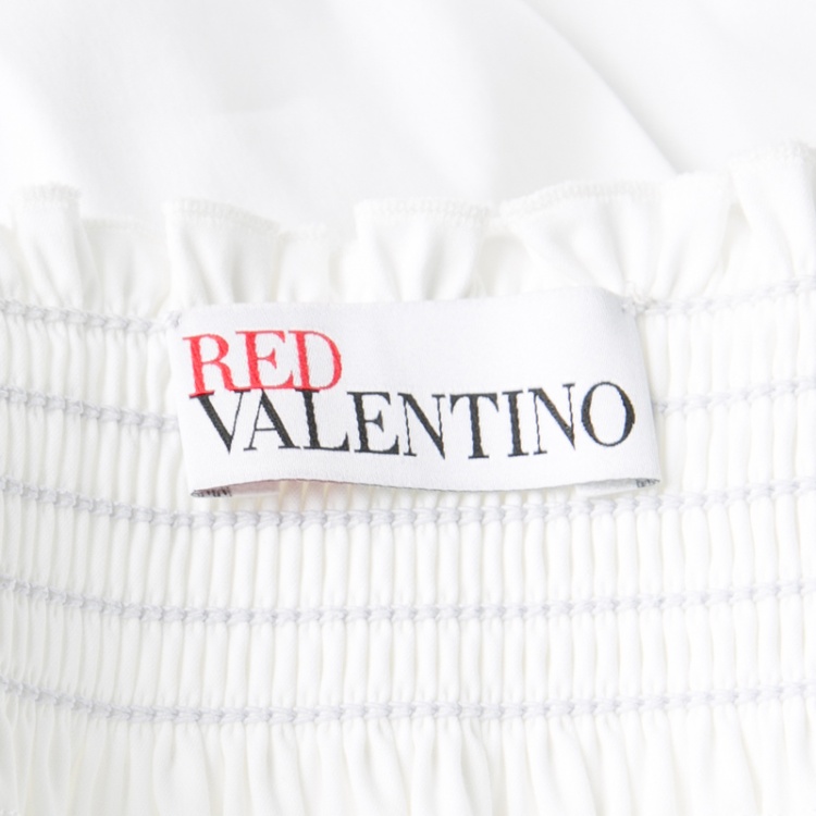 مملوكة مسبقًا RED Valentino White Smocked Detail Off Shoulder Blouse M