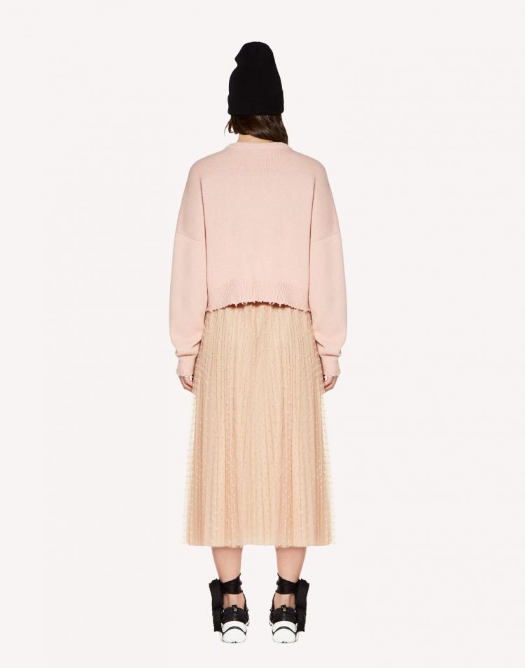Pre Owned Red Valentino Nude Point d'Esprit Tulle Elastic Waistband Pleated Skirt S