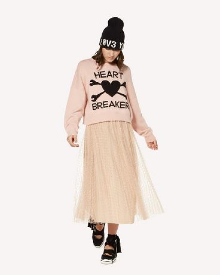 Pre Owned Red Valentino Nude Point d'Esprit Tulle Elastic Waistband Pleated Skirt S