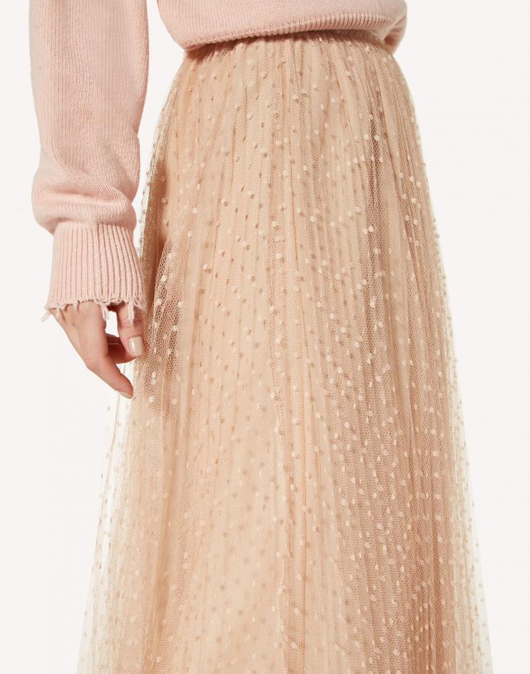 Pre Owned Red Valentino Nude Point d'Esprit Tulle Elastic Waistband Pleated Skirt S