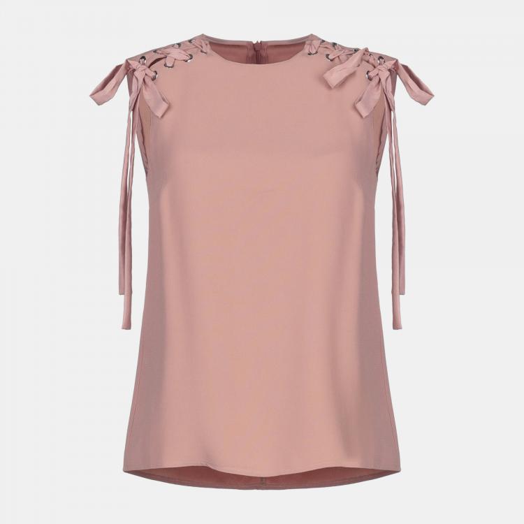 Pre Owned Red Valentino Pink Crepe Lace Detail Sleeveless Top S (IT 38)