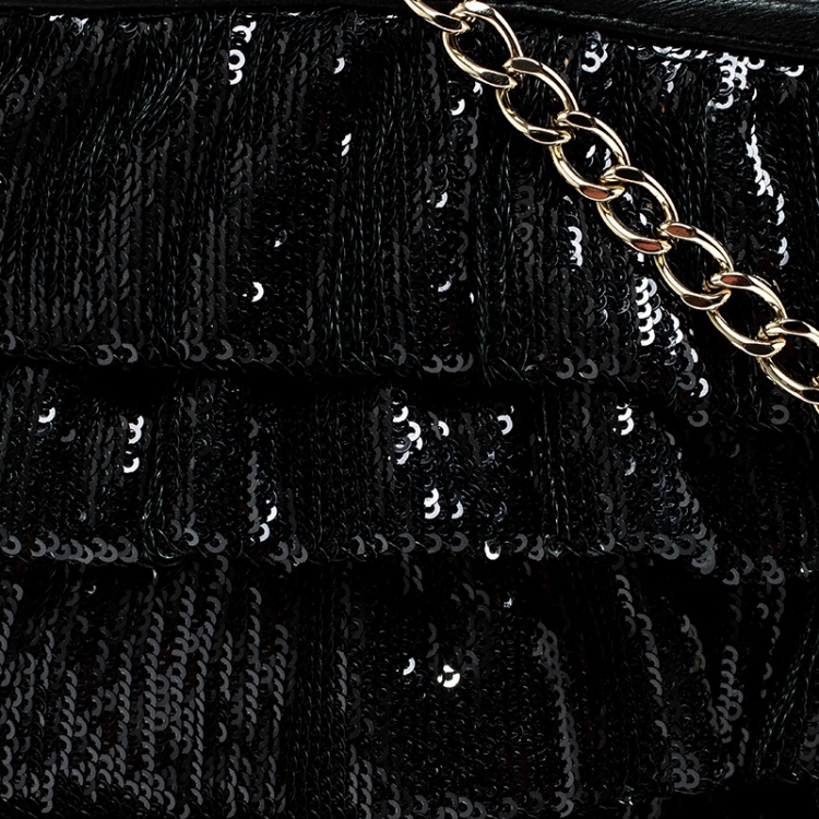 Pre Owned RED Valentino Black Ruffle Sequins Shoulder Bag