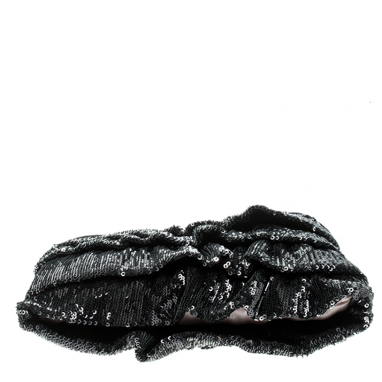 Pre Owned RED Valentino Black Ruffle Sequins Shoulder Bag