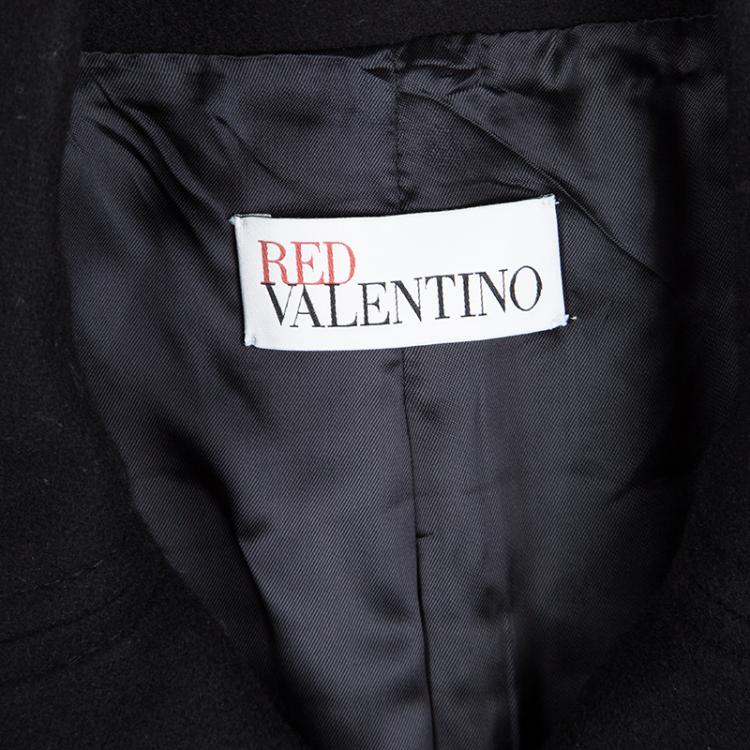 Pre Owned Red Valentino Black Wool Ruffle Bottom Double Breasted Coat S