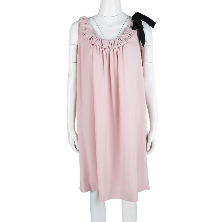 Pre Owned Red Valentino Tea Rose Pink Contrast Bow Detail Sleeveless Dress L