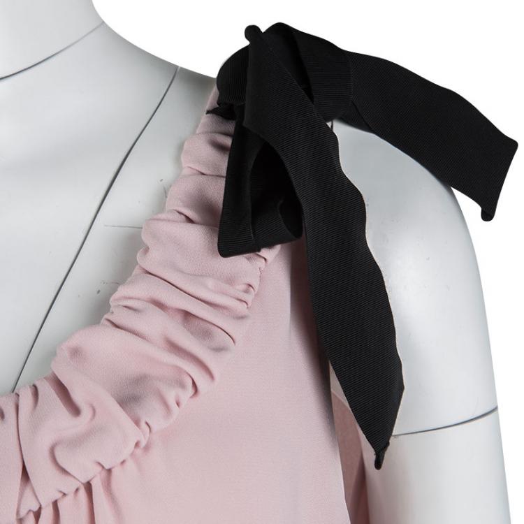 Pre Owned Red Valentino Tea Rose Pink Contrast Bow Detail Sleeveless Dress L