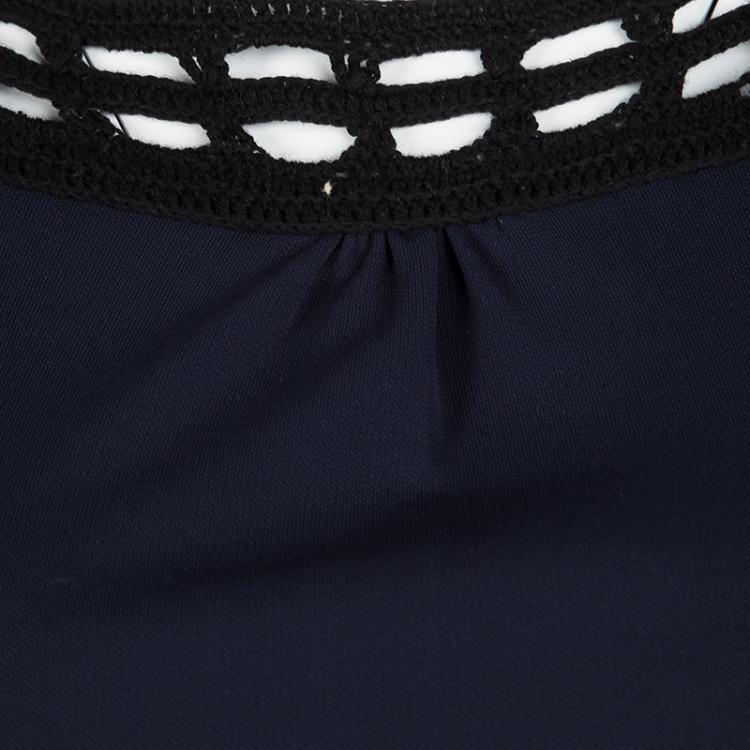 Pre Owned Red Valentino Navy Blue Contrast Cutout Sleeve Detail Top M
