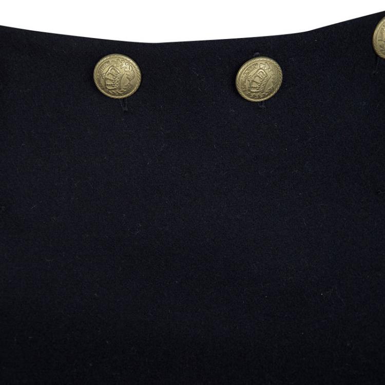 Pre Owned RED Valentino Navy Blue Wool Button Detail high Waist Midi Skirt S