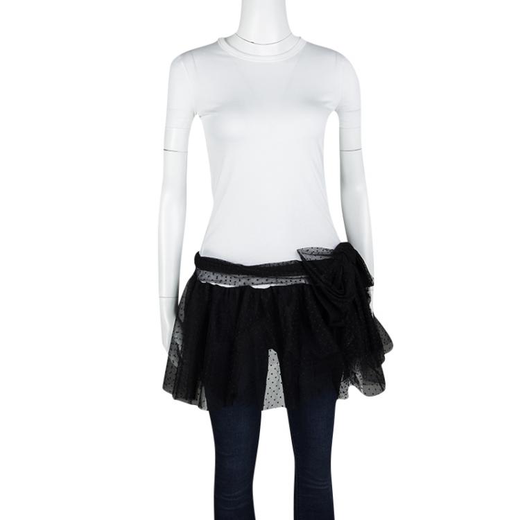 Pre Owned  RED Valentino Monochrome Swiss Dot Tulle Hem Short Sleeve Top XS