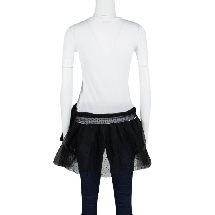 Pre Owned  RED Valentino Monochrome Swiss Dot Tulle Hem Short Sleeve Top XS