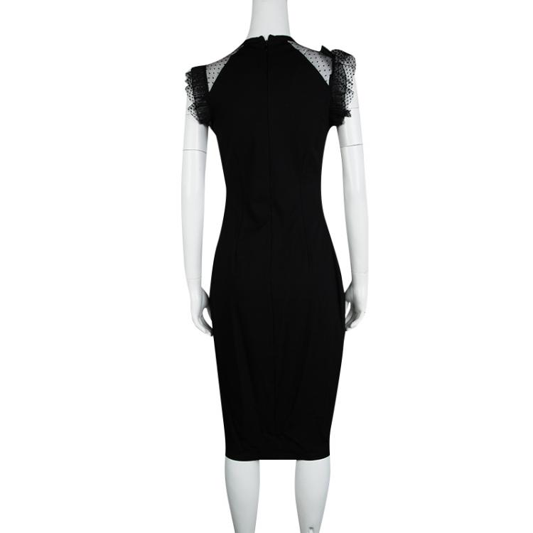 Pre Owned RED Valentino Black Swiss Dot Lace Sleeve Detail Midi Dress L