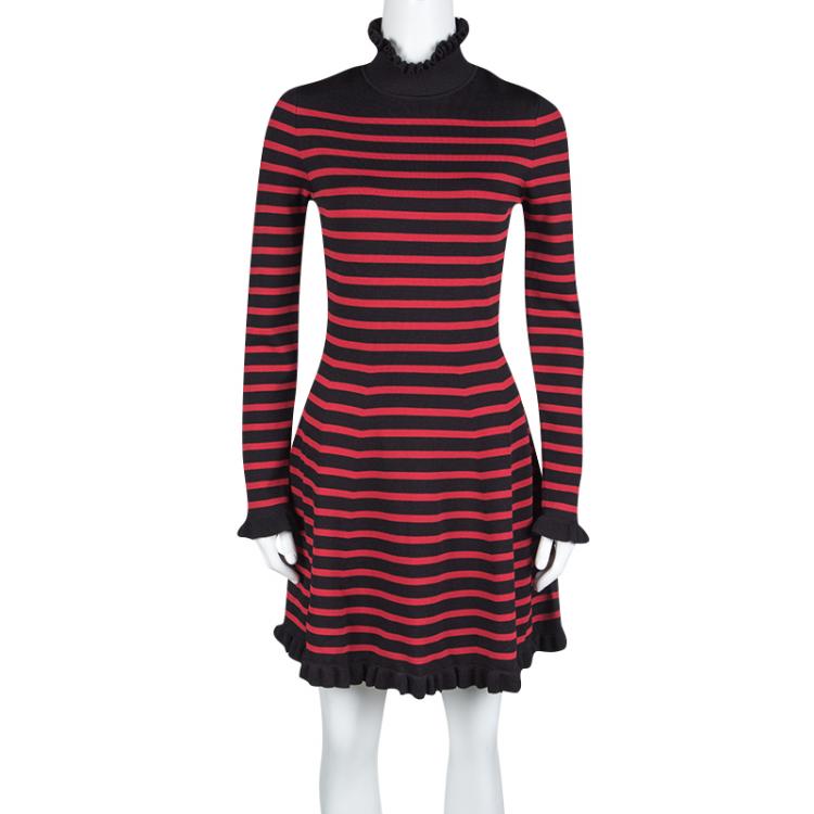 RED Valentino And Red Striped Knit Ruffle Detail Long Sleeve Dress S RED Valentino | TLC