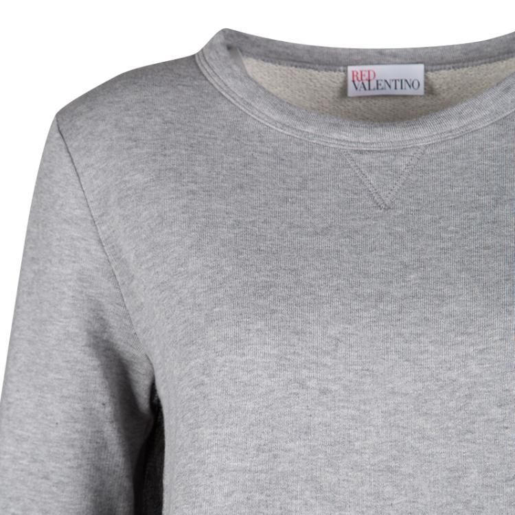 مملوكة مسبقًا RED Valentino Grey Contrast Lace Tulle Insert Sweatshirt Tunic XS
