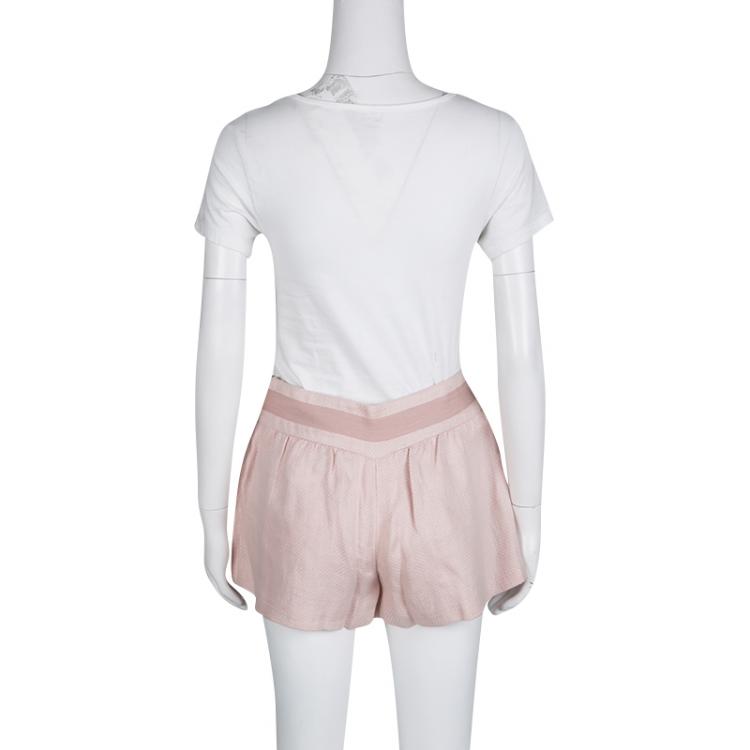 Pre Owned Red Valentino Pink Basket Weave Linen Frayed Pocket Trim Shorts S