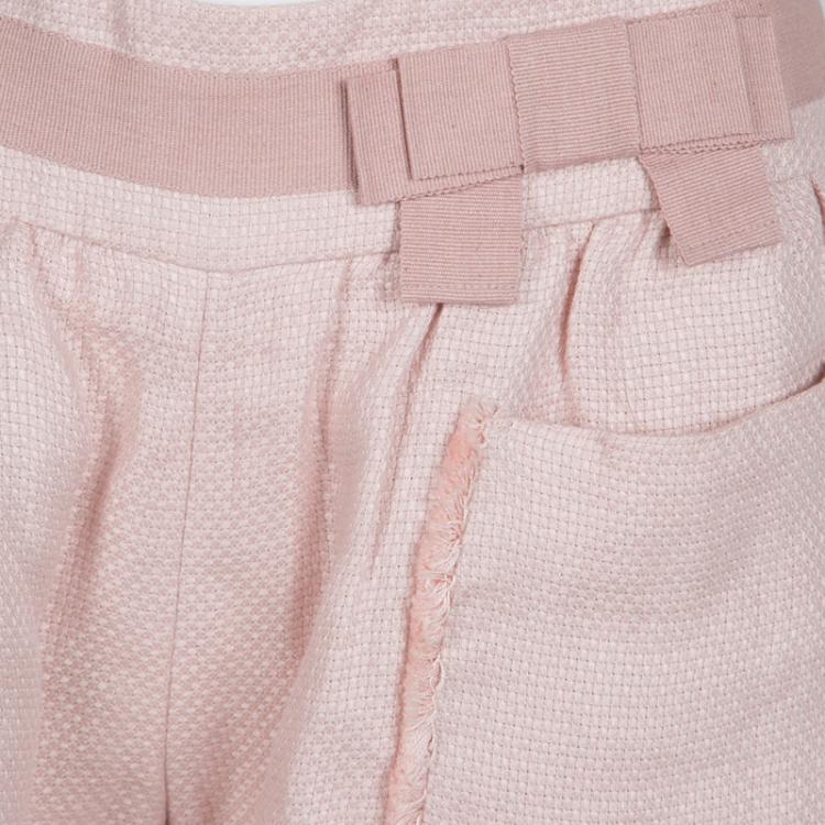 Pre Owned Red Valentino Pink Basket Weave Linen Frayed Pocket Trim Shorts S