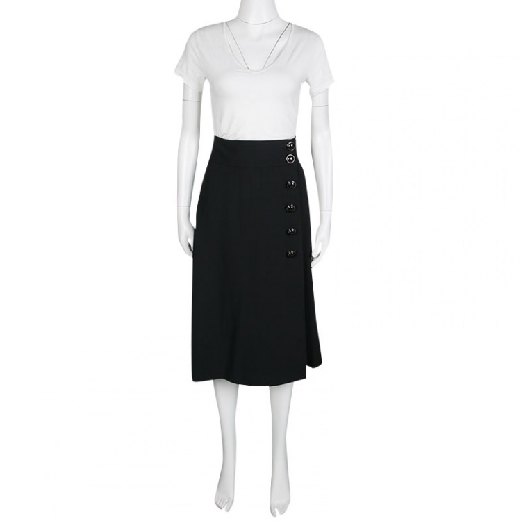 Pre Owned RED Valentino Black Side Button Detail Wrap Midi Skirt M