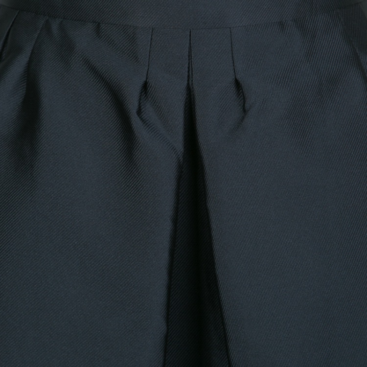 Pre Owned RED Valentino Navy Blue Textured Pleated Flared Skirt M