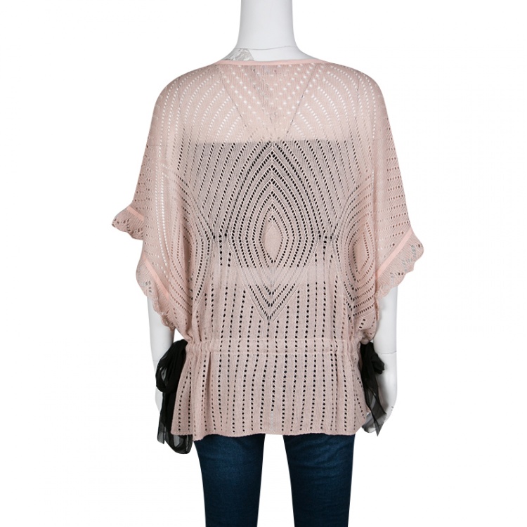 Pre Owned RED Valentino Pale Pink Perforated Knit Waist Tie Detail Top M