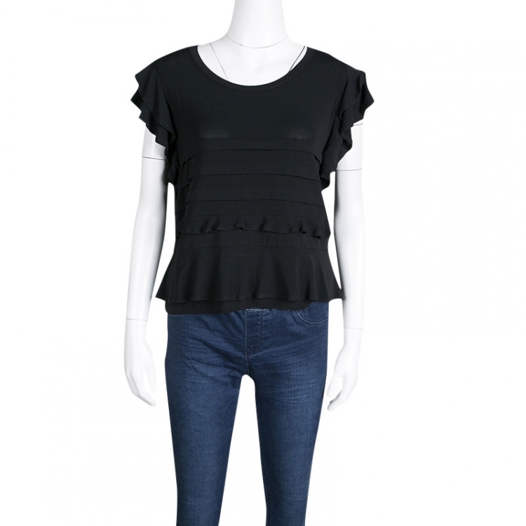 مملوكة مسبقًا RED Valentino Black Ruffle Detail Top S