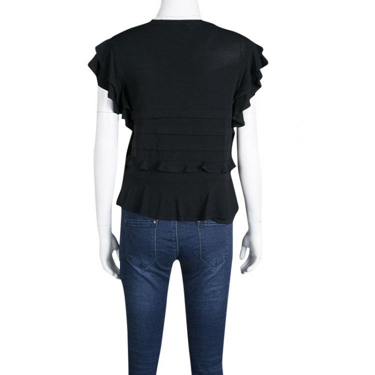 مملوكة مسبقًا RED Valentino Black Ruffle Detail Top S