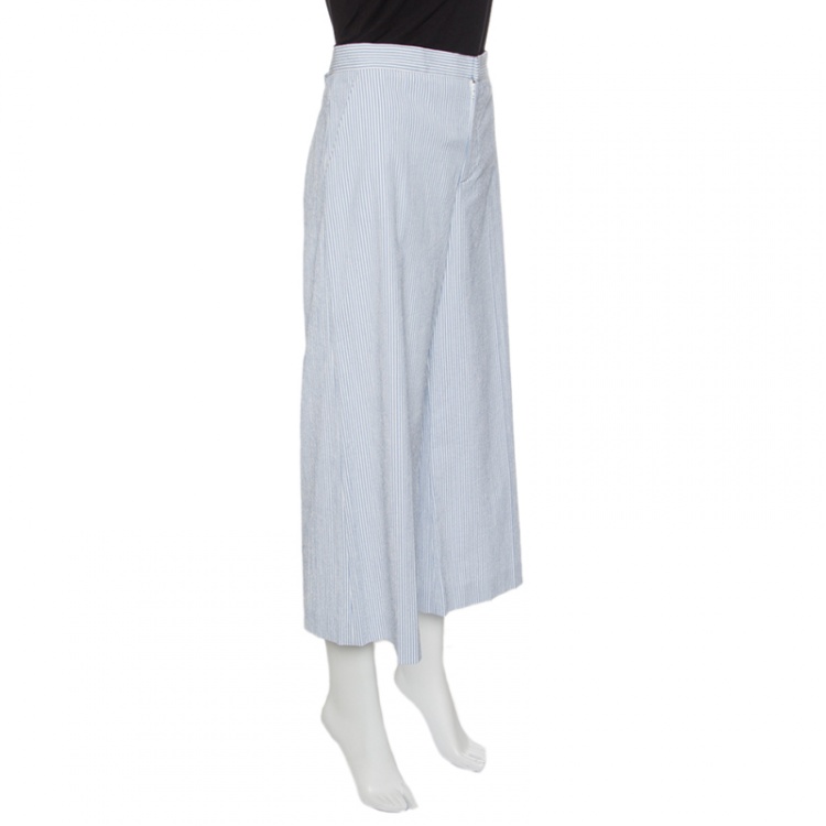 Pre Owned RED Valentino Blue and White Striped Cotton Froisse Wide Leg Pants M