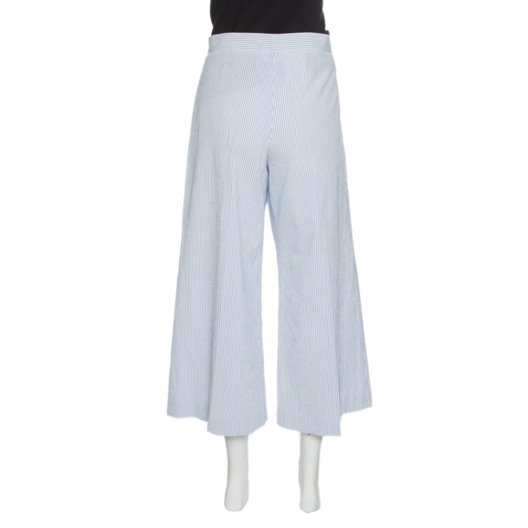 Pre Owned RED Valentino Blue and White Striped Cotton Froisse Wide Leg Pants M