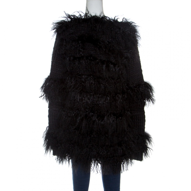 Pre Owned Red Valentino Black Tibet Sheep Fur Detail Wool Coat L