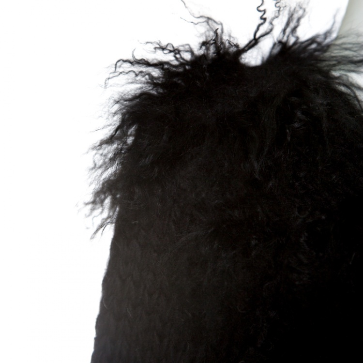 Pre Owned Red Valentino Black Tibet Sheep Fur Detail Wool Coat L