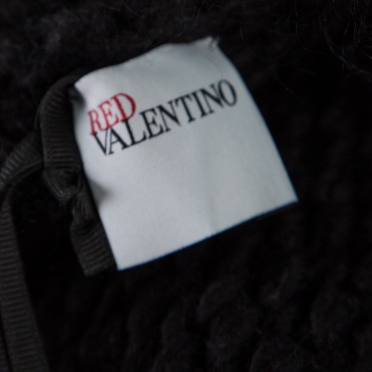 Pre Owned Red Valentino Black Tibet Sheep Fur Detail Wool Coat L