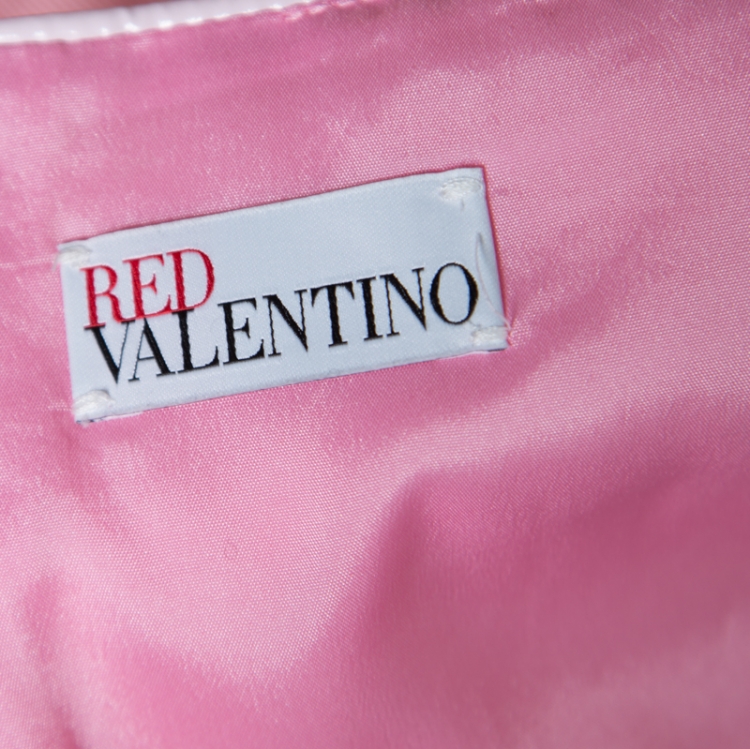 Pre Owned RED Valentino Pink Cotton Contrast Piping Bow Detail Sleeveless Dress M