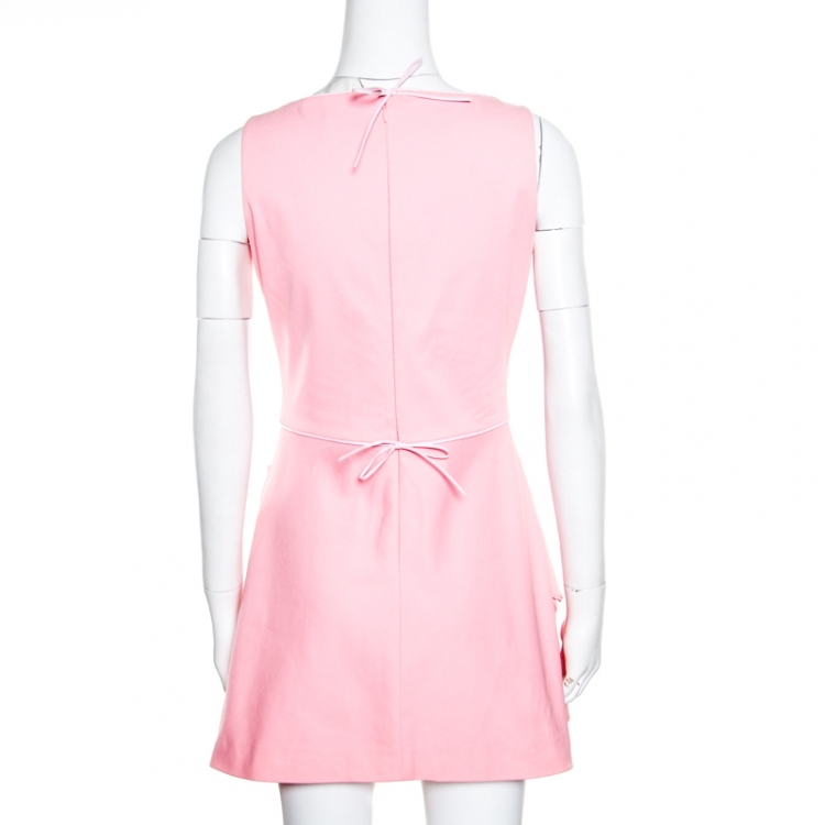 Pre Owned RED Valentino Pink Cotton Contrast Piping Bow Detail Sleeveless Dress M