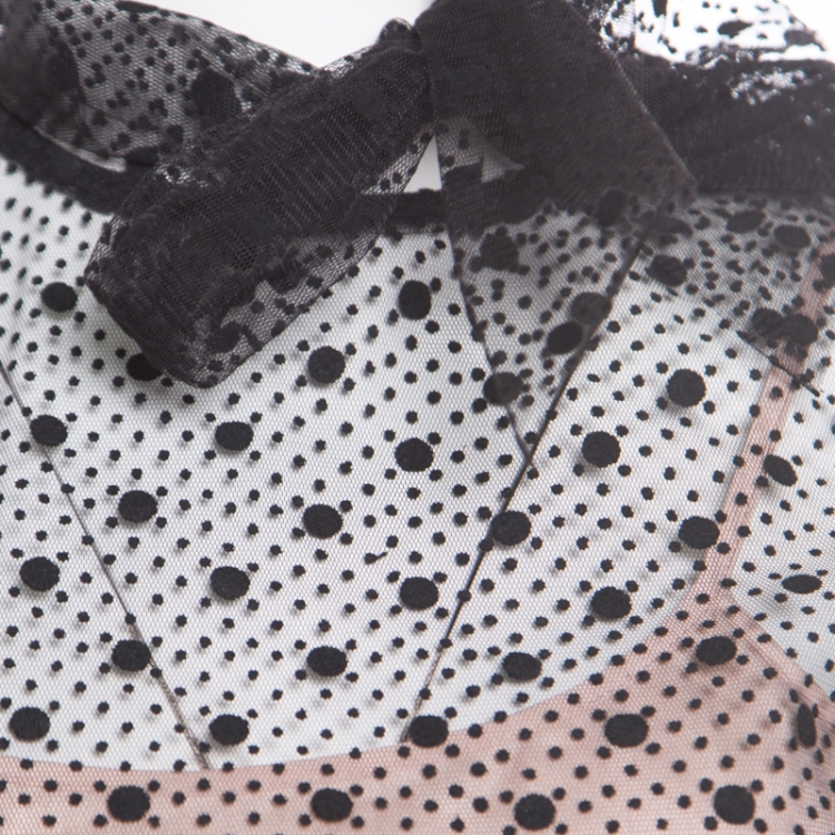 Pre Owned Red Valentino Black Swiss Dotted Tulle Neck Tie Detail Long Sleeve Blouse S